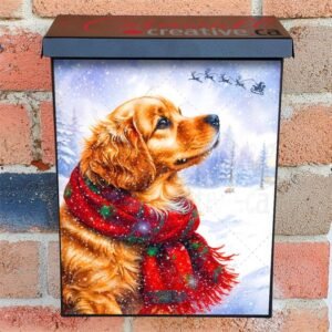 Puppy Waiting for Santa Colonial Mailbox Cover