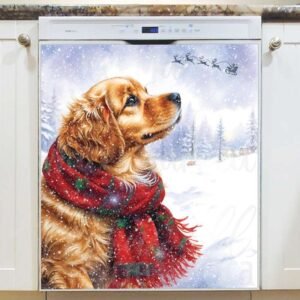 Puppy Waiting for Santa Magnetic Dishwasher Door Cover