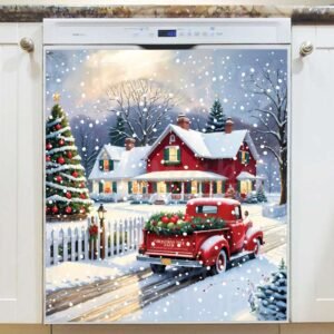 Christmas Tree Farm Truck Magnetic Dishwasher Door Cover