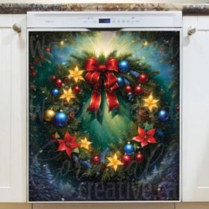 Beautiful Christmas Wreath 3 Magnetic Dishwasher Door Cover