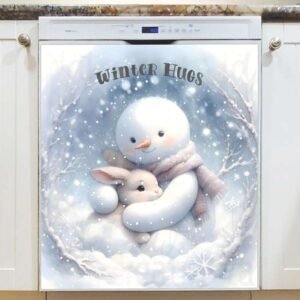 Snowman and Bunny Hugs Magnetic Dishwasher Door Cover