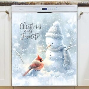 Cute Christmas Snowman and Cardinal Magnetic Dishwasher Door Cover