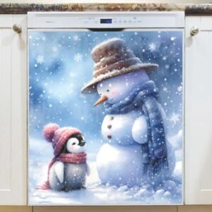 Cute Penguin and Snowman Magnetic Dishwasher Door Cover