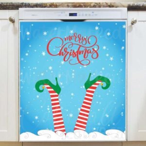 Christmas Elf Legs in the Snow Magnetic Dishwasher Door Cover