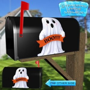 Cute Halloween Ghost with a Sign Rural Farm Mailbox Cover