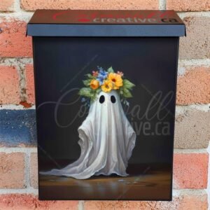 Cute Halloween Ghost with Flowers Colonial Mailbox Cover