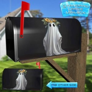 Cute Halloween Ghost with Flowers Rural Farm Mailbox Cover