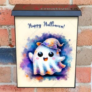 Cute Halloween Ghost in a Witch Hat Colonial Mailbox Cover