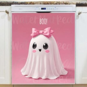 Cute Halloween Ghost with a Pink Bow Magnetic Dishwasher Door Cover