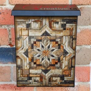 Brown Farmhouse Barn Wood Quilt Colonial Mailbox Cover