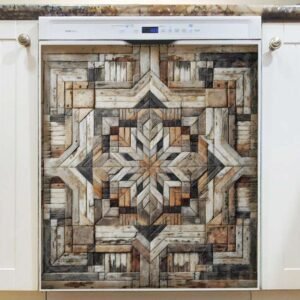 Brown Farmhouse Barn Wood Quilt Magnetic Dishwasher Door Cover