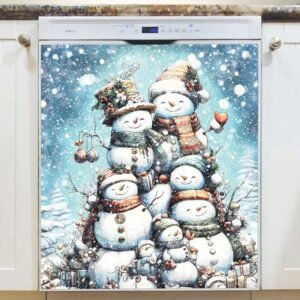 Cute Stacked Snowmen Magnetic Dishwasher Door Cover
