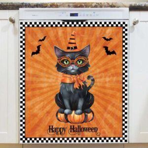 Vintage Halloween Cat Magnetic Dishwasher Door Cover