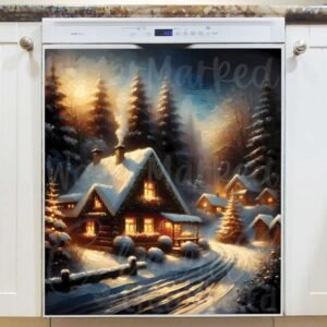 Country Christmas Cottages Magnetic Dishwasher Door Cover