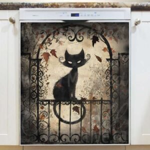 Whimsical Cat on the Fence Magnetic Dishwasher Door Cover