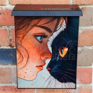 Girl and a Black Cat Colonial Mailbox Cover