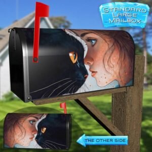 Girl and a Black Cat Rural Farm Mailbox Cover