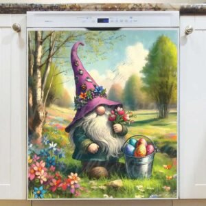 Easter Gnome with Flowers Magnetic Dishwasher Door Cover