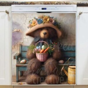 Cute Easter Teddy Bear 2 Magnetic Dishwasher Door Cover