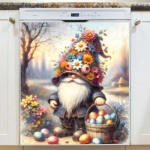 Easter Gnome in Flower Hat Magnetic Dishwasher Door Cover