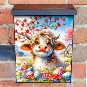 Cute Cow Waiting for Easter Colonial Mailbox Cover