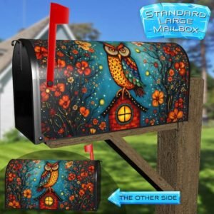 Folk Owl on the Birdhouse Rural Farm Mailbox Cover