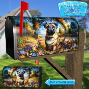 Stained Glass Pug and Flowers Rural Farm Mailbox Cover