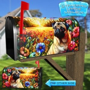 Stained Glass Pug in the Meadow Rural Farm Mailbox Cover
