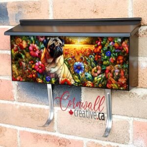 Stained Glass Pug in the Meadow Wall-mounted Townhouse Mailbox Cover