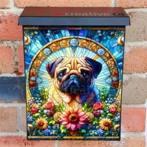 Cute Stained Glass Pug Colonial Mailbox Cover