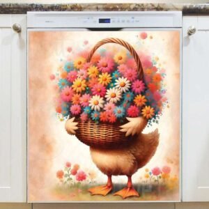 Cute Goose with Flowers Magnetic Dishwasher Door Cover