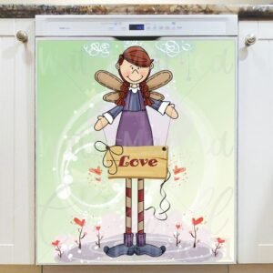 Cute Angel with a Sign   Love Magnetic Dishwasher Door Cover