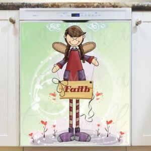 Cute Angel with a Sign   Faith Magnetic Dishwasher Door Cover