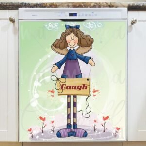 Cute Angel with a Sign   Laugh Magnetic Dishwasher Door Cover