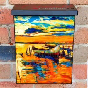 Colorful Sunset with a Fishing Boat Colonial Mailbox Cover