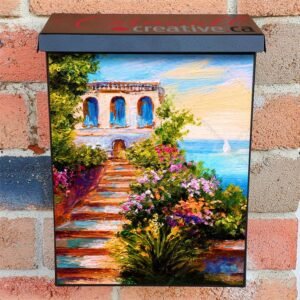 Italian Villa Near the Sea Colonial Mailbox Cover