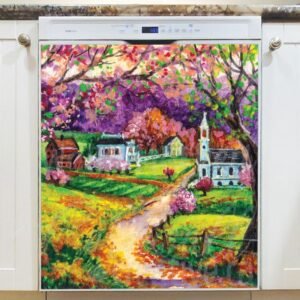 Adorable Little Town and Church Magnetic Dishwasher Door Cover