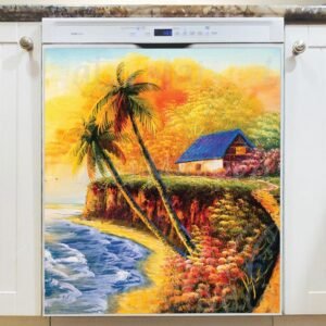 Tropical Seacoast Cottage Magnetic Dishwasher Door Cover