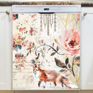 Vintage Fox and Flowers Magnetic Dishwasher Door Cover