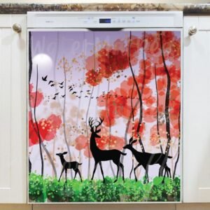 Deer Family Silhouette Magnetic Dishwasher Door Cover