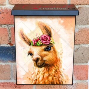 Cute Smiling Alpaca with Flowers Colonial Mailbox Cover