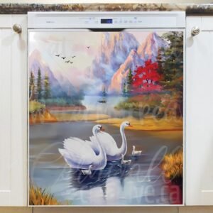 Swan Family on the Lake Magnetic Dishwasher Door Cover
