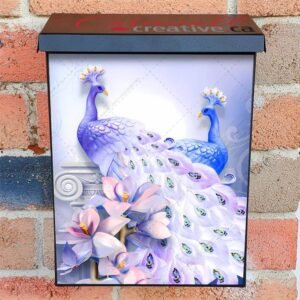 Blue and Purple Peacocks Colonial Mailbox Cover