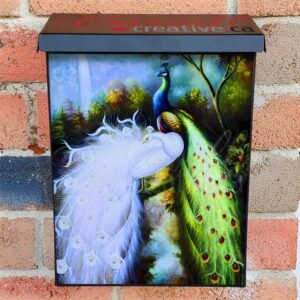 Colorful and White Peacocks Colonial Mailbox Cover