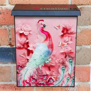 Blue and Pink Peacock Colonial Mailbox Cover
