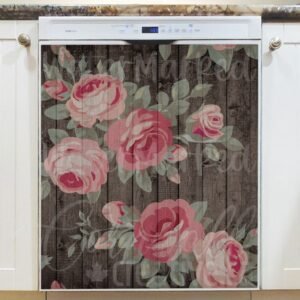 Flowers on Wood Background #3 Magnetic Dishwasher Door Cover