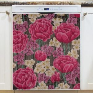Flowers on Wood Background #6 Magnetic Dishwasher Door Cover