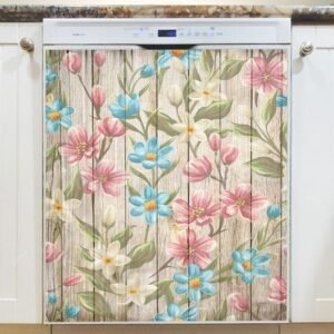 Flowers on Wood Background #11 Magnetic Dishwasher Door Cover