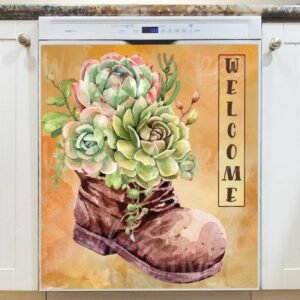 Garden Boots with Succulents Magnetic Dishwasher Door Cover