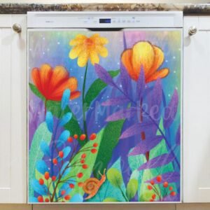 Cute Garden Flowers with a Snail Magnetic Dishwasher Door Cover